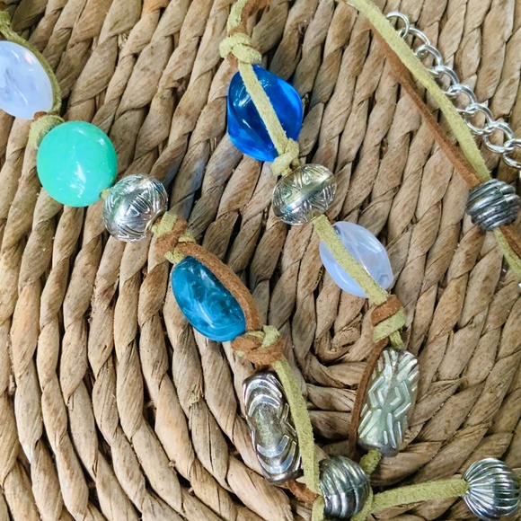 GENUINE STONE PENDANT BOHO CHIC LEATHER BEADED NECKLACE - NWOT - Picture 5 of 9